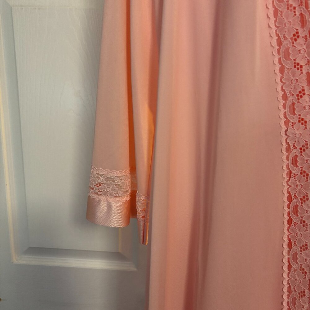 Vintage Vanity Fair Sz Med Pink Nylon Nightgown Peignoir Set Robe Long Length - Picture 3 of 9